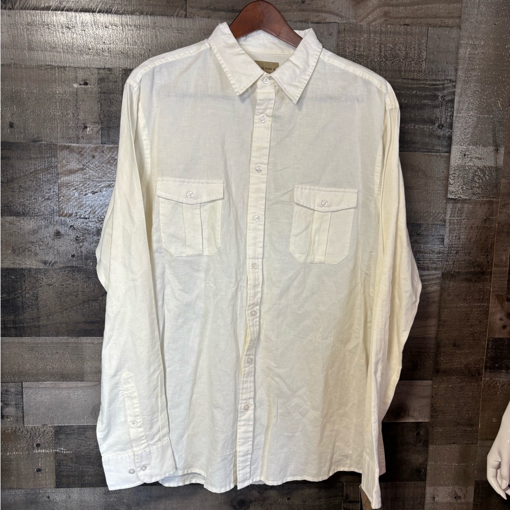 NWT Sonoma XL Tall Men’s Cotten Linen Blend Cream Long-Sleeve Button-Down Shirt